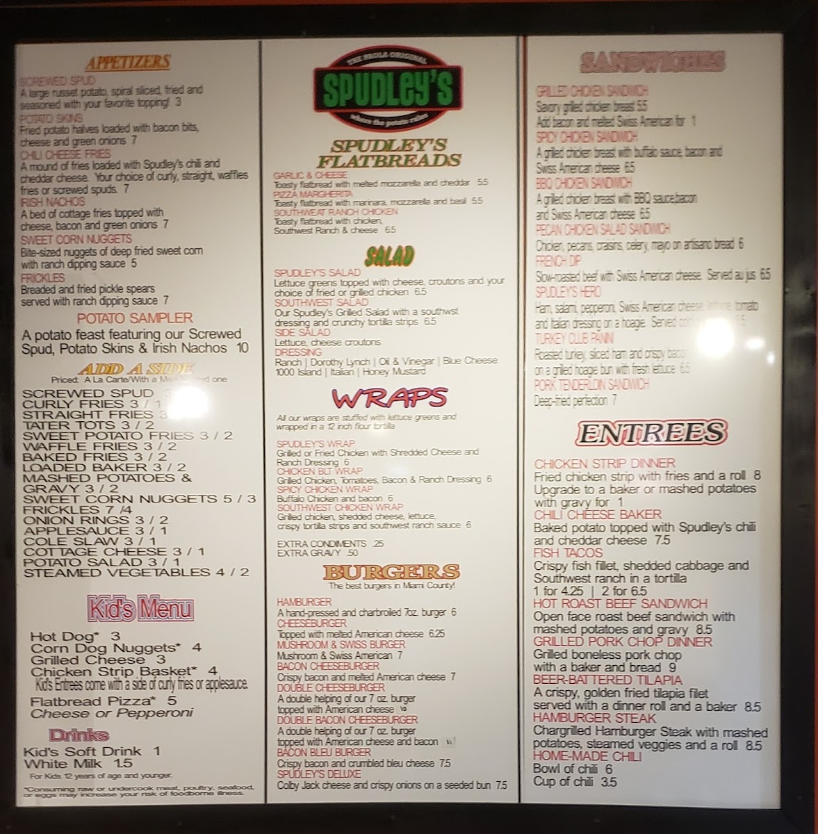 Menu Spudley's Family Restaurant-1